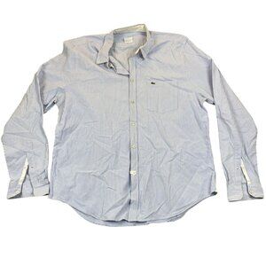 Lacoste Mens Dress Shirt Size XL 17 Neck Classic Fit Long Sleeve Blue Striped Fo